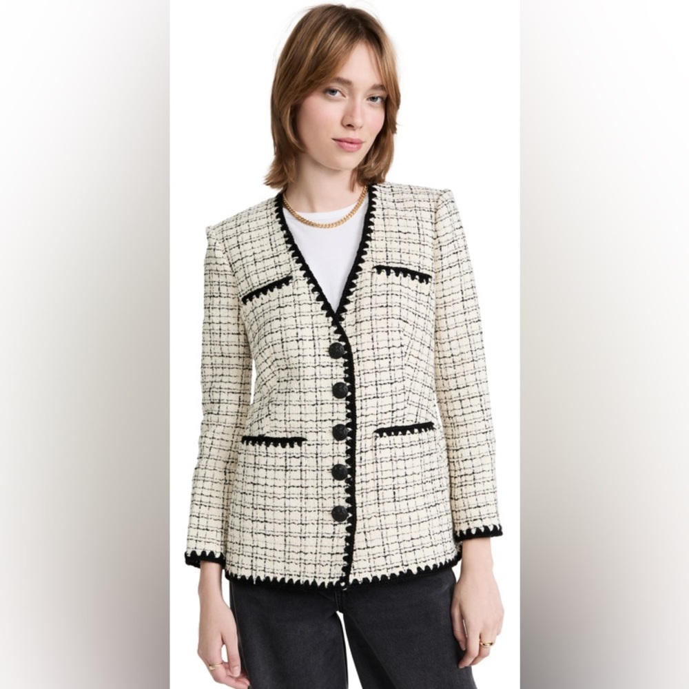 Veronica Beard Albie Dickey Two Tone Cotton Blend Bouclé Tweed Blazer Size 8